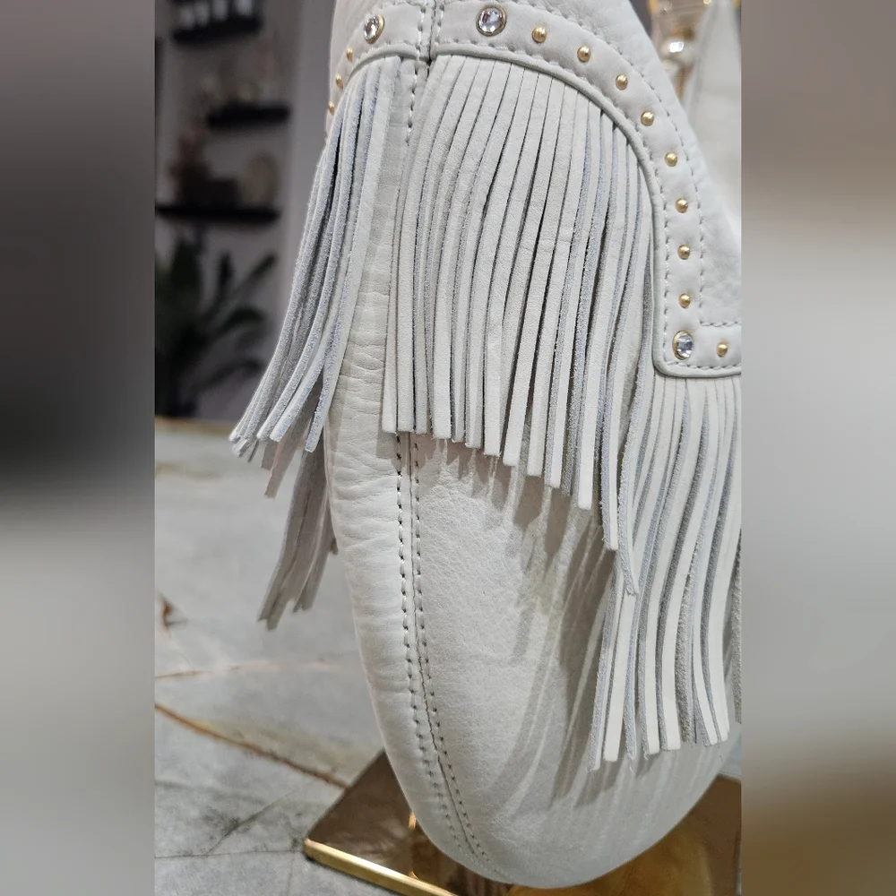 Michael Kors Cream Leather Fringe Hobo Bag Y2K - Picture 9 of 13